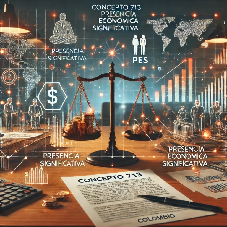 DALL·E 2024 09 20 16.37.36 An image representing the legal concept Concepto 713 de 28 08 2024 Presencia Economica Significativa PES. The scene shows a business setting with