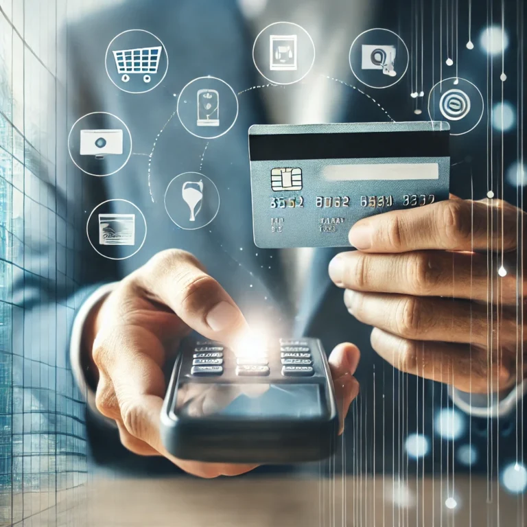 DALL·E 2024 10 25 16.12.20 Create a realistic and professional image representing ease of payment. Show a business person using a smartphone or digital payment method in a moder