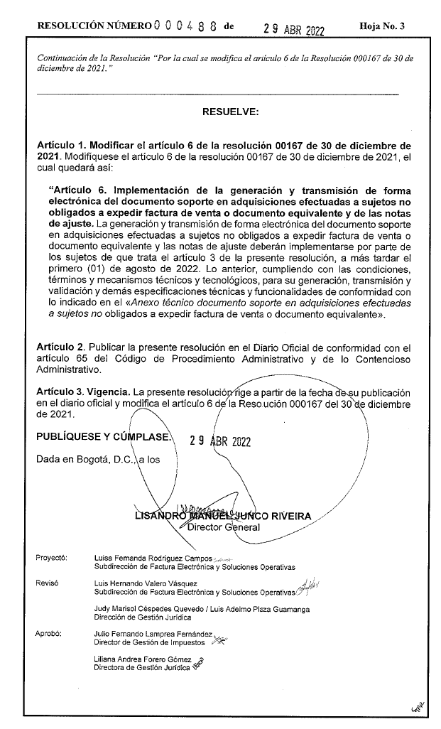 Generación y Transmisión Electrónica del Documento Soporte desde agosto 1 de 2022. Resolución 000488 del 29 de abril de 2022 4 RESOLUCION APLAZAMIENTO 1 AGOSTO DOC SOPORTE