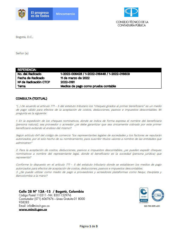 CTCP: Medios de pago como prueba contable 1 medios de pago