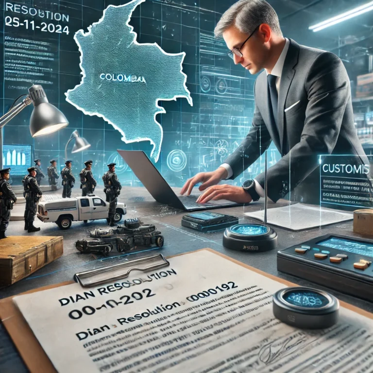 Proyecto de Reforma a la Profesión Contable o Colegiatura Obligatoria. 5 DALL·E 2024 12 18 10.18.12 A highly realistic depiction of the DIAN Resolution 000192 of 25 11 2024 focusing on modifications to customs operations requiring electronic securit