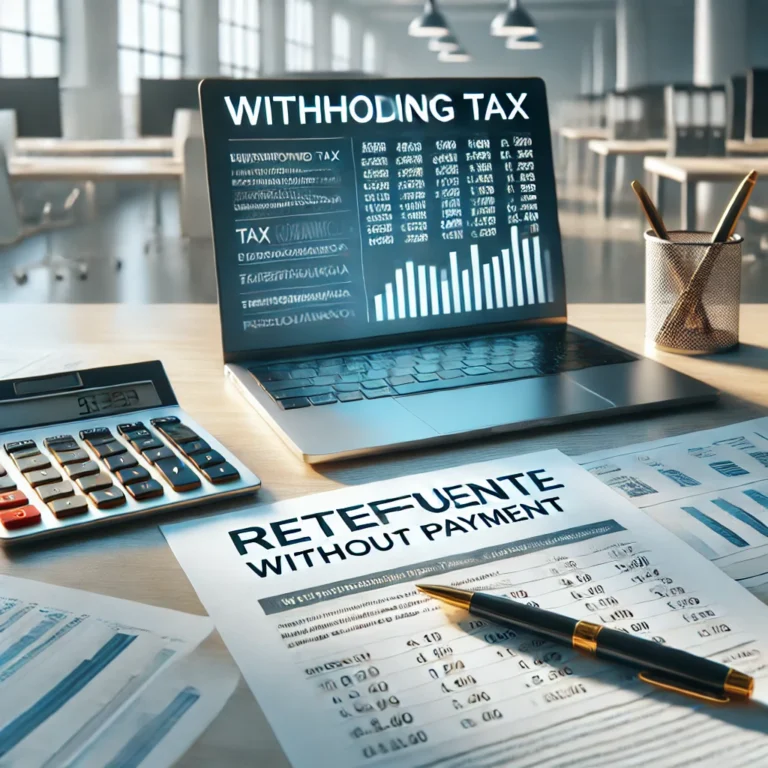 DALL·E 2024 12 18 10.30.08 A realistic depiction of a financial context focusing on withholding tax retefuente without payment. The image features a professional office setup