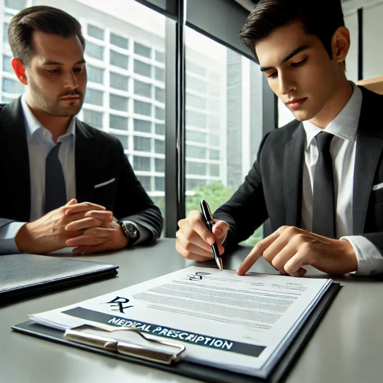 Concepto 34 de 09-01-2025: IVA 10 DALL·E 2025 02 15 12.08.24 A professional office setting where two executives in formal attire are engaged in a legal and financial discussion. They are reviewing official medic