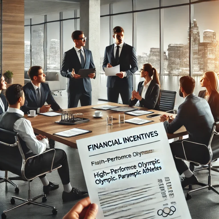 Concepto 22 de 09-01-2025: Impuesto de renta 7 DALL·E 2025 02 15 12.23.25 A professional business meeting in a modern office where a group of executives and legal advisors are discussing financial incentives for high perform