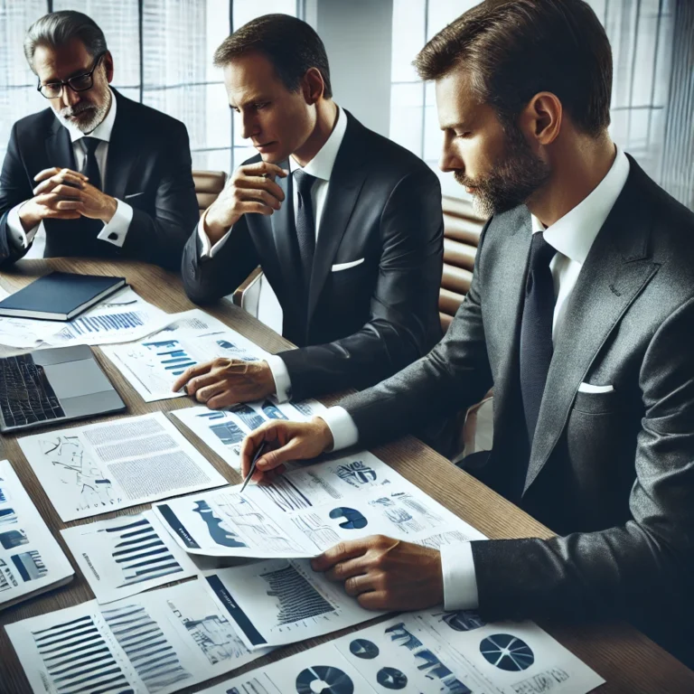 Comunicado 094 del 09-07-2026. Micrositio Renta Persona Natural AG2025. 10 DALL·E 2025 02 21 12.24.35 A professional business setting with fewer people focusing on a financial discussion. Two or three executives in formal business attire are analyzing
