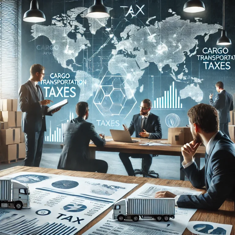 Concepto 55 de 14-01-2025: IVA en el Transporte de Carga 2 DALL·E 2025 02 21 12.37.00 A realistic office setting where professionals are discussing cargo transportation taxes. The scene includes two or three individuals in business casu