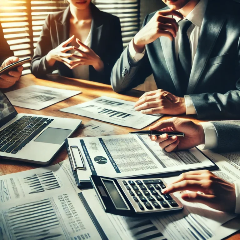 Concepto 38 de 13-01-2025: Tributario - Otras Disposiciones 9 DALL·E 2025 02 21 12.49.33 A professional office setting where financial experts and accountants are discussing tax regulations and accounting methods. The scene includes profes