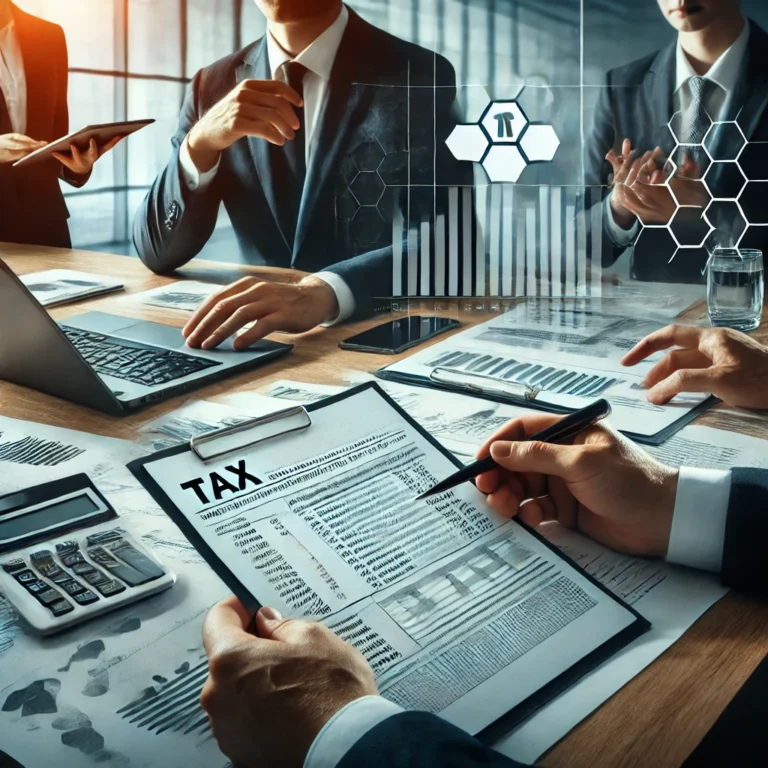 Oficio 193 de 14-02-2025: Sanción por no declarar - Procedimiento Tributario RST 4 DALL·E 2025 02 21 13.18.56 A professional business setting where tax law experts are discussing financial regulations and tax penalties. The scene includes a modern office with
