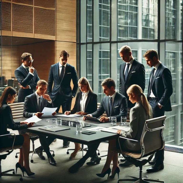 Concepto 10020192-1239 (011042) de 26-12- 2024: Documento Soporte Nómina Electrónica 6 DALL·E 2025 03 07 13.48.59 A professional business meeting in an office setting. Several executives dressed in formal business attire are gathered around a modern conference t