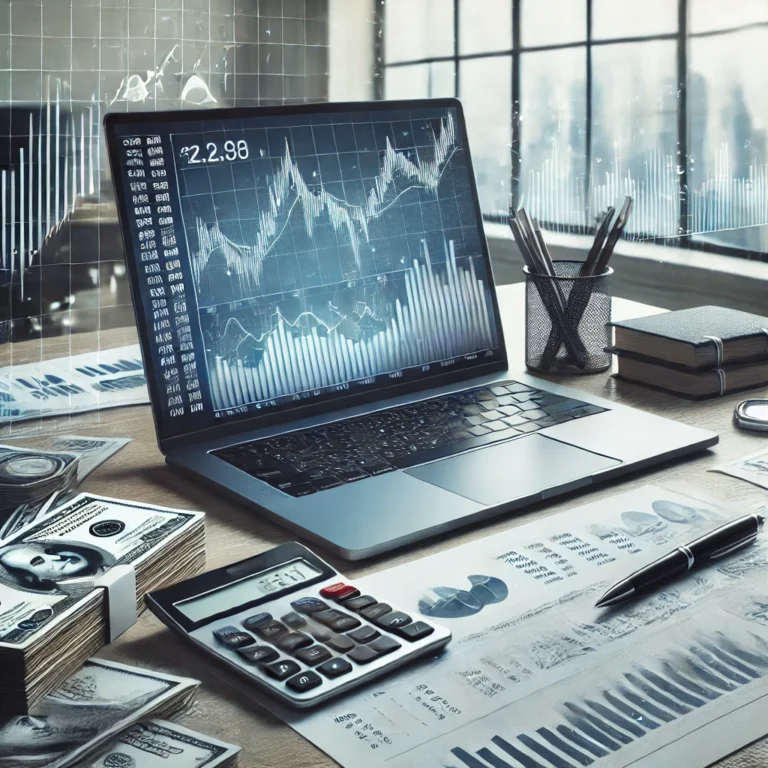 Concepto 003537 del 04-03-2026. IVA. 8 DALL·E 2025 03 07 13.52.22 A realistic financial office setting with a modern workspace. A desk is neatly arranged with financial documents a laptop displaying a stock market g