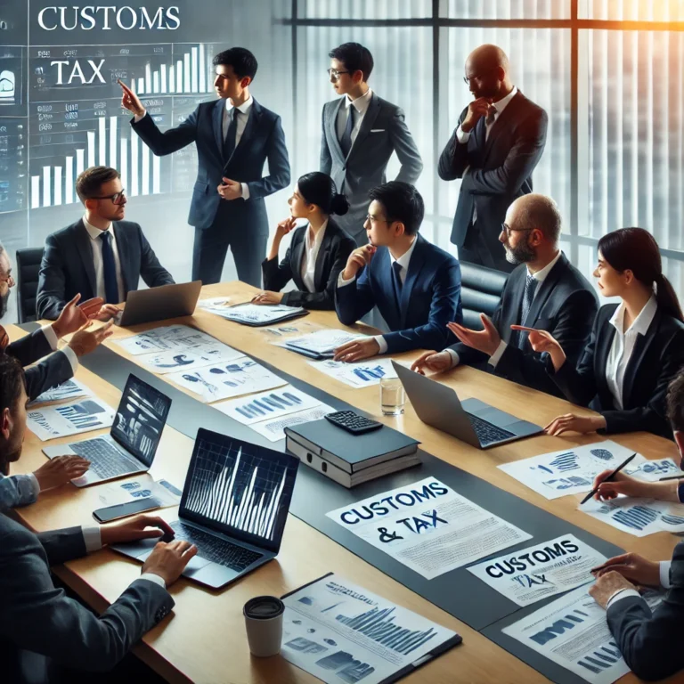 Concepto 009609 del 03-06-2026. Régimen ZESE. 10 DALL·E 2025 03 08 09.39.27 A professional business meeting with executives discussing customs and tax related documents. The setting is a modern conference room with large windo