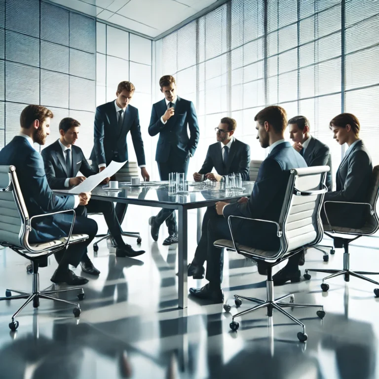 Resolución 000021 del 17-07-2026. Información exógena. 8 DALL·E 2025 03 17 12.16.32 A professional business meeting in a modern conference room with only a few executives in business attire. They are engaged in a discussion reviewing