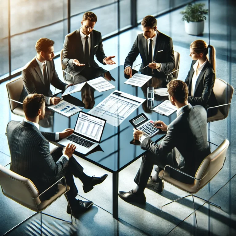 DALL·E 2025 03 17 13.12.31 A professional business meeting in a modern office setting with a small group of executives. They are discussing electronic invoicing requirements re