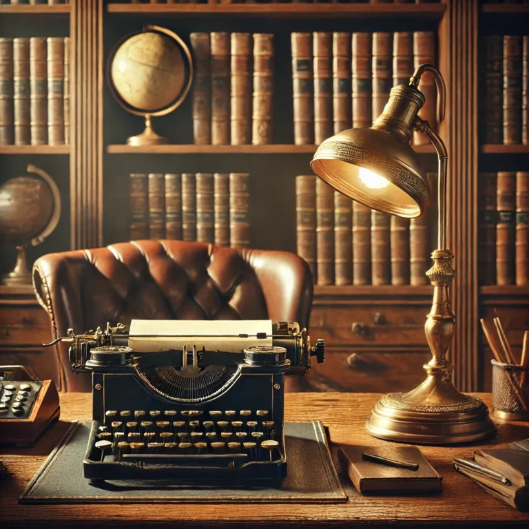 Concepto 010477 del 17-06-2026. IVA. 10 DALL·E 2025 03 21 14.35.00 A vintage style executive office setting with an old wooden desk a classic typewriter and a rotary phone. The scene is lit by warm ambient lighting