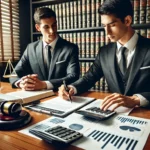 Reforma Tributaria 2025 DALL·E 2025-03-21 14.48.51 - A professional legal discussion in an executive office setting. Two well-dressed business professionals in suits are seated at a polished wooden desk,