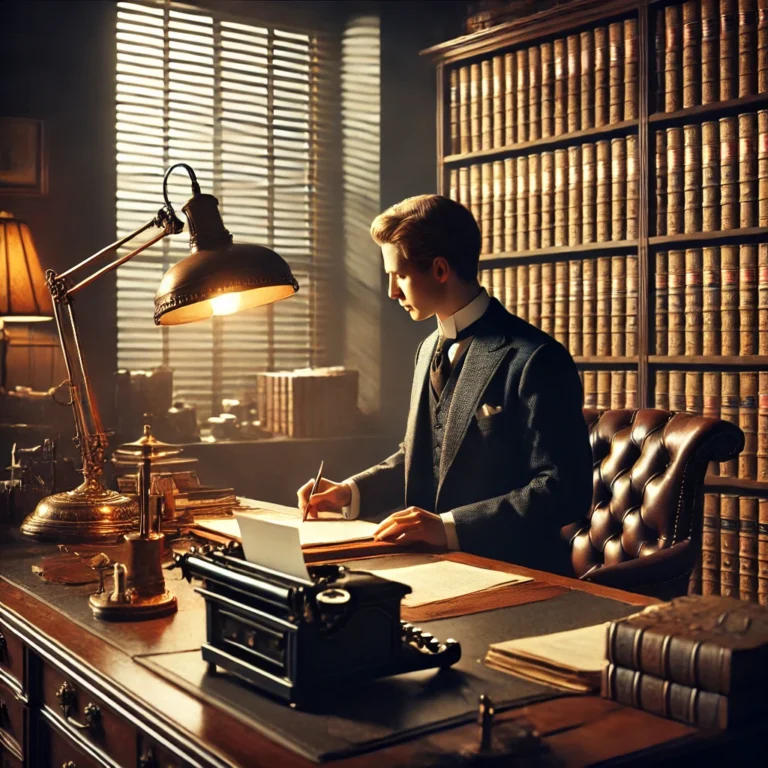 Decreto 0646 de 2025. Presupuesto general de la Nación. 1 DALL·E 2025 03 21 14.56.06 A vintage style executive office with a single business professional in early 20th century attire. The person is seated at a large wooden desk review
