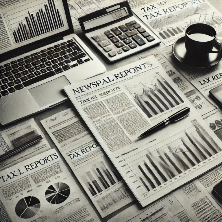 Concepto 011050 del 24-06-2026. IVA. 6 DALL·E 2025 03 22 13.47.42 A realistic newspaper style image of a professional office desk with financial documents tax reports and legal paperwork spread out. A classic black